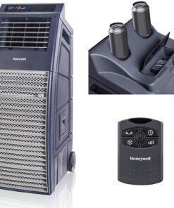 Honeywell Outdoor Portable Evaporative Swamp Cooler & Fan for BBQ Area, Patio, Garage, Backyard with GFCI Cord, Powerful 36 Ft. Airflow with Drink Holders, Gray