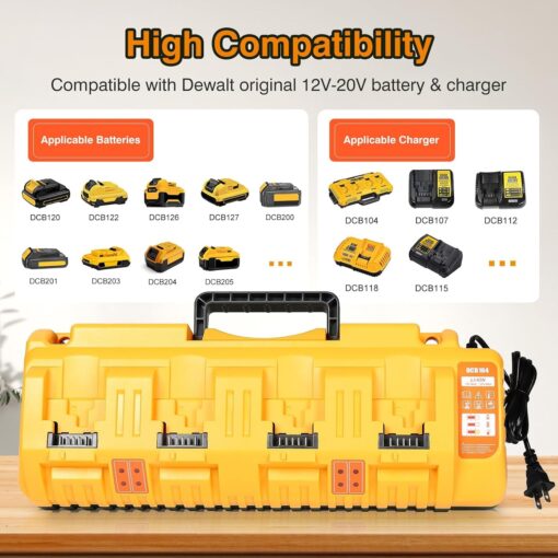 Mrupoo Replacement for Dewalt 20V Battery 6000mAh with DCB104 Replacement for Dewalt Battery Charger Station Compatible with Dewalt 20V 12V Battery Charger (4Pack) - Image 4
