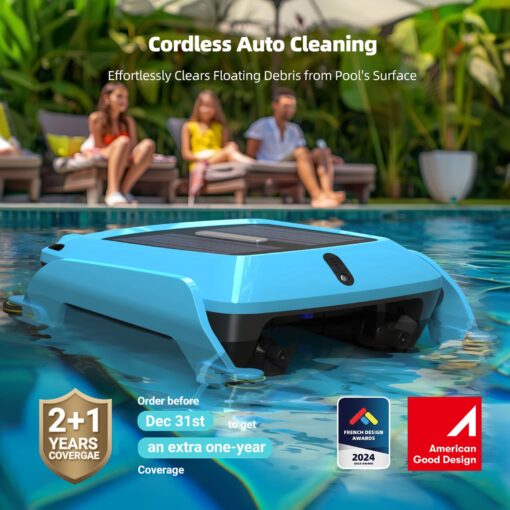 Solar Robotic Pool Skimmer Cleaner: SMONET Automatic Cordless Pool Skimmer for Above Ground Pool with Dual Charging Options Path Optimization, Two Speed Modes Saltwater Compatibility - Image 8
