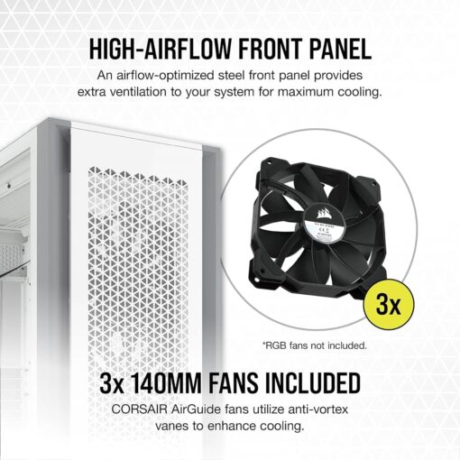 CORSAIR 7000D AIRFLOW Full-Tower ATX PC Case – High-Airflow Front Panel – Spacious Interior – Easy Cable Management – 3x 140mm AirGuide Fans with PWM Repeater Included – White - Image 12