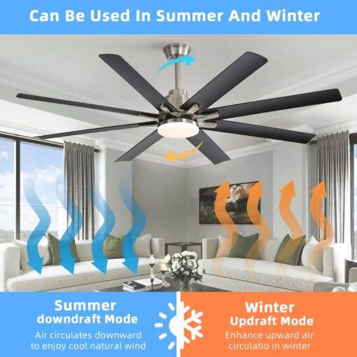 Sofucor 66 Inch Smart Ceiling Fan with Lights and Remote, APP Control, Compatible with Alexa/Google, Indoor Outdoor Low Profile Black Ceiling Fan with 3 Downrod for Living Room Farmhouse Patio - Image 4
