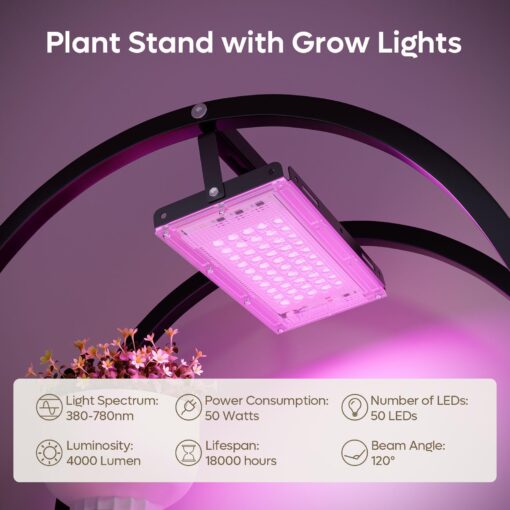Bestier Plant Stand Indoor with Grow Lights, 5 Tiered Metal Plant Stand with Wheels, 65" Tall Plant Stands for Indoor Plants Multiple, 2 Pack Half-Heart Shape Plant Rack for Living Room Patio Balcony - Image 6