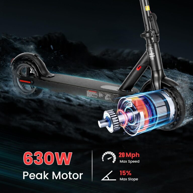 Caroma Electric Scooter Adults, Peak 630W Motor, 8.5" Big Tires, 18 Miles Range & 16 MPH, Disc Braking System and Cruise Control, Foldable Electric Scooter Adults, IP54 Waterproof(Black) - Image 7