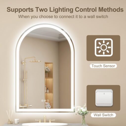 STARLEAD 36"x24" LED-Bathroom-Mirror-with-Lights, Wall-Mounted with Bluetooth Speaker, Anti-Fog, 3 Color Temperature, Dimmable Brightness, Waterproof, Tempered Glass, Frontlit & Backlit, Arched - Image 2