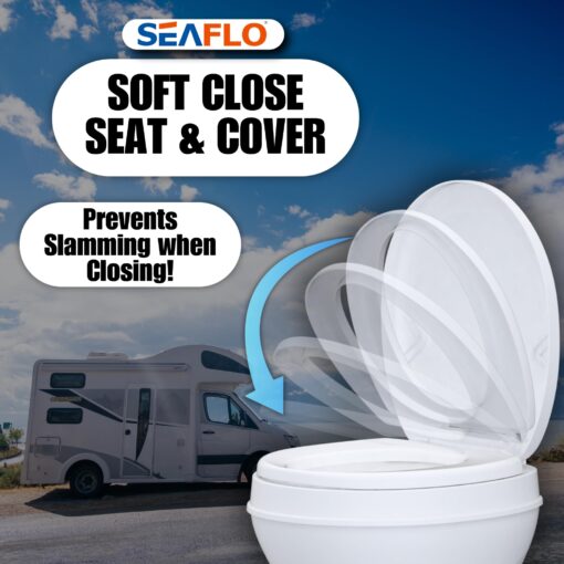 SEAFLO Residential Height Camper/RV Toilet with Sprayer Attachment, 18.5” Standard Height, Gravity Flush System, Foot Pedal Operation, Soft Close Seat, 4-Year Warranty (With Sprayer Attachment) - Image 7