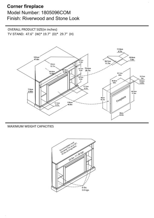 Ameriwood Home Overland Corner Fireplace TV Stand for TVs up to 50 Inch, Replaceable Electric Fireplace Insert Heater, Remote Control, Timer, Realistic Log and Flame Effect, Espresso - Image 4