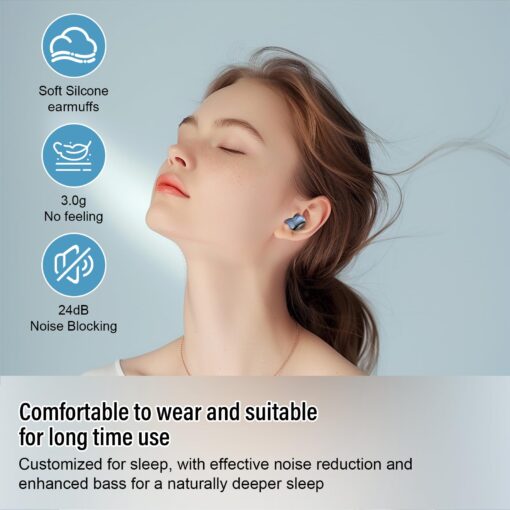 DUSONLAP Sleep Earbuds Bluetooth 5.4 in Ear Light-Weight Headphones, Mini Sleep Headphones Small Design for Side Sleepers, 47H Playtime with Charging Case, Clear Calls Earphones, Gray Blue - Image 5