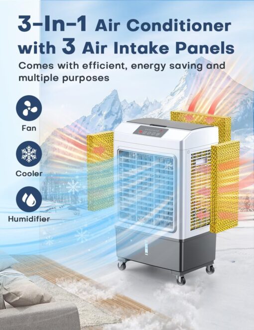 BALKO Evaporative Air Cooler, 2100CFM Windowless Air Conditioner Cooling up to 700 Sq.ft, Swamp Cooler Air Conditioner w/2 Modes & 3 Speeds, 7H Timer & Remote, Portable for Room Garage Patio - Image 8