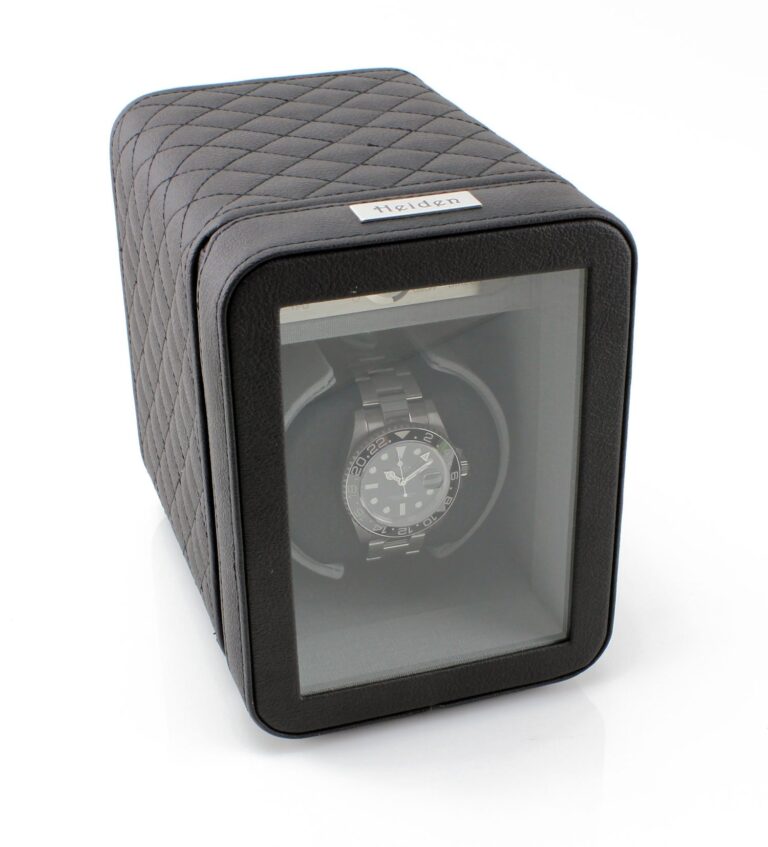 Heiden Monaco Single Watch Winder - Black Leather - Battery Powered or AC Adapter, 12 Program Settings, Diamond Stitched Vegan Leather, Soft Linen Interior, Large Interior Space for Large Watches - Image 9