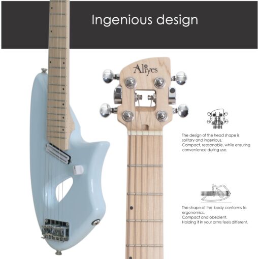 Aliyes Ultra Light Electric Guitar for Adult,Full 24 3/4" Scale for Travel and Practice,Portable Small Size Guitar Featherlight,Solid Wood,All Accessories (Ice Blue) - Image 5