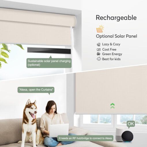 Motorized Blinds with Remote (23-95 inches) Window Roller Shade Wireless Rechargeable Motor Popular Full Blackout Sunshine Fabric for Office and Home Customize Size (82006D) - Image 5