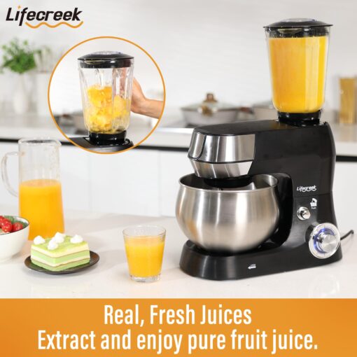 Lifecreek 6-in-1 Multifunctional Stand Mixer, 5.3Qt 660W, 6-Speed Tilt-head, Electric Kitchen Mixer with Stainless Steel Bowl,Meat Grinder, Juice Blender (Black) - Image 6