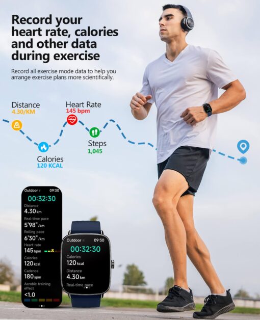 2025 Smart Watches for Men Women, 1.85" AI Voice Smartwatch, 24/7 Heart Rate Monitor, Stress/SpO2/Sleep Tracker, IP68 Waterproof, Weather, 100+ Sports Fitness Tracker for Android iOS Blue - Image 4