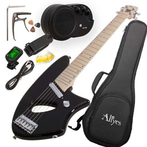 Aliyes Ultra Light Electric Guitar for Adult,Full 24 3/4" Scale for Travel and Practice,Portable Small Size Guitar Featherlight,Solid Wood Body Gig Bag, All Accessories (Black) - Image 7