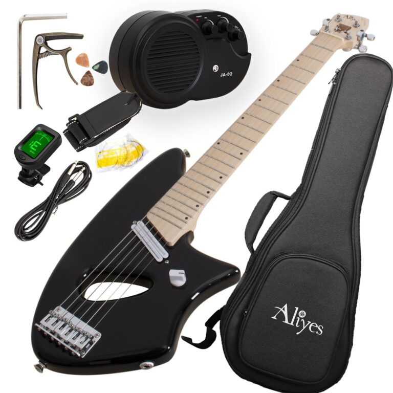 Aliyes Ultra Light Electric Guitar for Adult,Full 24 3/4" Scale for Travel and Practice,Portable Small Size Guitar Featherlight,Solid Wood Body Gig Bag, All Accessories (Black) - Image 7