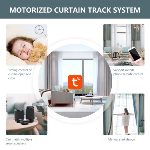 Smart Curtain Tracks WiFi Control by Phone, Support Voice Control for Alexa, Google Home, Tuya App Remote Automated Curtain Smart Curtains Opener Motorized Curtains Rods with Remote Control (125'') - Image 5