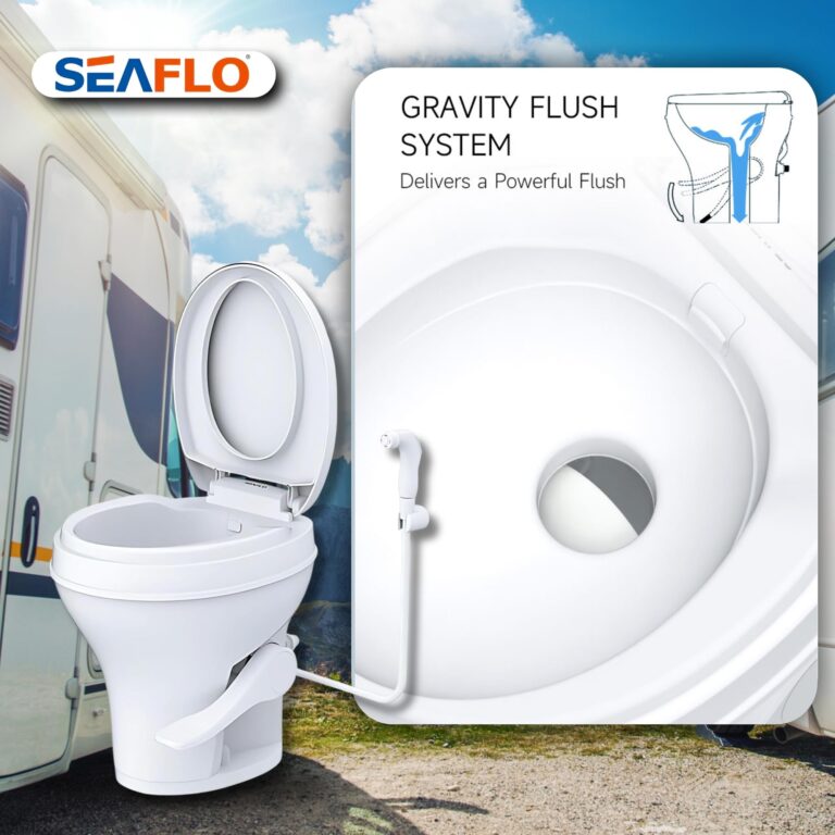 SEAFLO Residential Height Camper/RV Toilet with Sprayer Attachment, 18.5” Standard Height, Gravity Flush System, Foot Pedal Operation, Soft Close Seat, 4-Year Warranty (With Sprayer Attachment) - Image 4