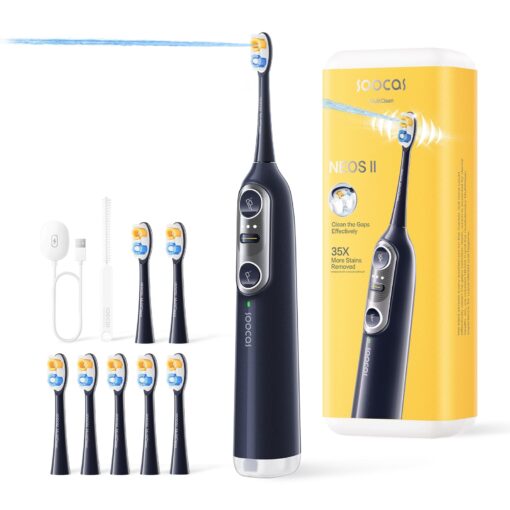 Soocas NEOS II - Electric Toothbrush with Water Flosser, Sonic Electric Toothbrush for Adults, Cordless Flossing Toothbrush, 100% Plaque Removal, 30-Day Battery Life, Dark Violet
