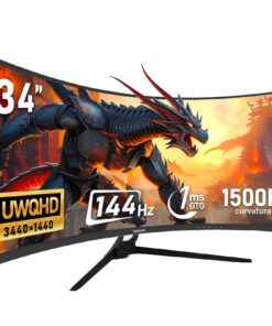 Gawfolk 34 Inch Ultrawide Curved 144Hz Gaming Computer Monitor 1500R PC Screen 21:9 UWQHD (3440x1440),Adaptive Sync,178° Viewing Angle,Display Port、HDMI2.0,Compatible with Wall mounting - Black
