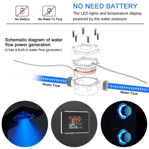 TSIBOMU LED Shower Panel Tower System, 304 Stainless Steel Bathroom Shower Tower with 3 Body Massage Jets, Shower Column Wall Mounted - Image 5