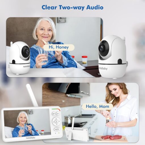 HelloBaby Baby Monitor with 2 Cameras and Audio, 6'' World First IPS Split Screen Baby Camera Monitor No WiFi, 30-Hrs Battery, ECO, 2-Way Talk, Night Vision, 1000ft, Travel Video Baby Monitor Portable - Image 2