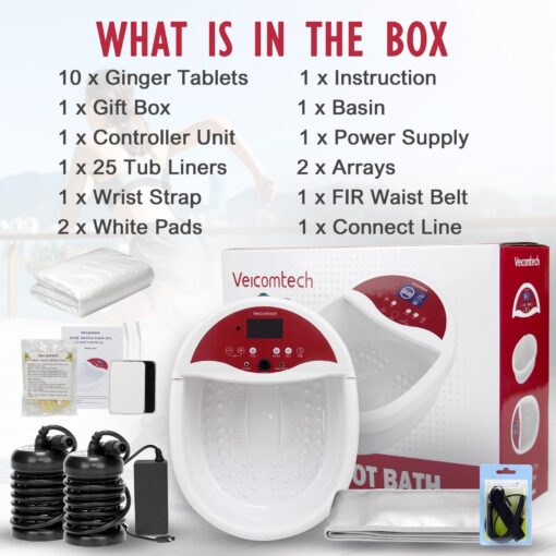 veicomtech Ionic Foot Bath Detox Machine, Foot Detox Machine, Ionic Foot Spa Kit with 10 Ginger Tablets FIR Belt Massage Pads for Home use or Salon - Image 2