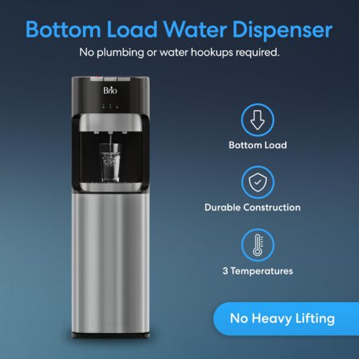 Brio Bottom Loading Water Cooler Dispenser for 5 Gallon Bottles - 3 Temperatures with Hot, Room & Cold Spouts, Child Safety Lock, LED Display with Empty Bottle Alert, Stainless Steel - Image 9
