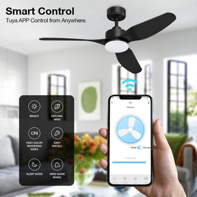 Hoenofly 48” Smart Ceiling Fans with LED Lights Remote,Quiet DC Motor,Dimmable,Outdoor Indoor Modern Ceiling Fan Controlled by WIFI Alexa App,3 Black Blades for Bedroom Living Room Patio Porch - Image 3