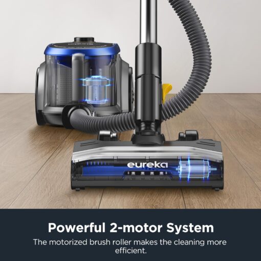 Eureka Bagless Canister Vacuum with Washable HEPA Filter, 16KPA Suction for Carpets/Hard Floors, Compact Design with 3 Cleaning Tools, 2-Motor Household Vacuum, Lightweight and Easy Maneuverable - Image 6