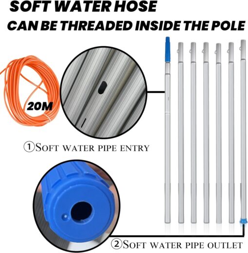 ZKUAOGDI 26 FT Solar Panel Cleaning Kit, Window Cleaning System, 20M Hose & Rotating BrushHead, Washing Equipment Window Cleaner Tool Water Fed Pole Kit for Roof Caravan Solar Panel - Image 5