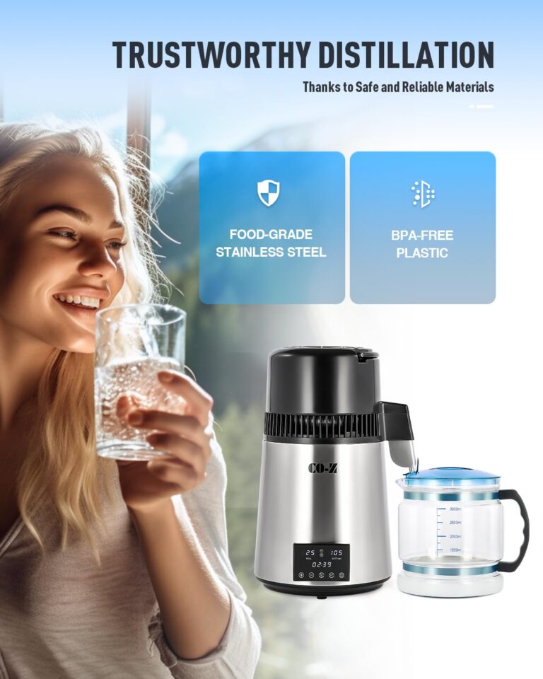 CO-Z 1.1 Gallon Water Distiller, 1750W Countertop Distilled Water Machine with Glass Container Dual Temperature Display Timer, 4L 304 Stainless Steel Distilled Water Maker for Home Office Travel More - Image 7
