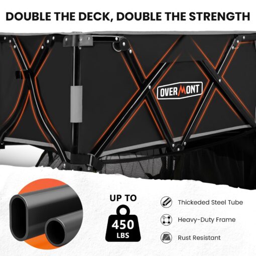 Overmont 400L Foldable Double Decker Wagon - Large Capacity Collapsible Wagon Cart- 52" Extra Long Extender - All-Terrain Big Wheels for Camping, Football Game, Sports Events, Support Up to 450lbs - Image 4