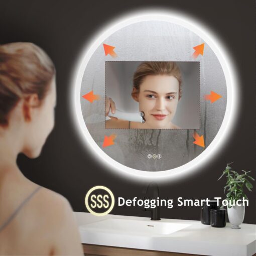 S·BAGNO 32’’ Round Led Bathroom Mirror with Lights, Backlit and Front Lighted, Wall-Mounted Vanity Mirror 3000K/4000K/6500K, Inside Bluetooth Speaker Anti-Fog Dimmable Smart Mirror - Image 6