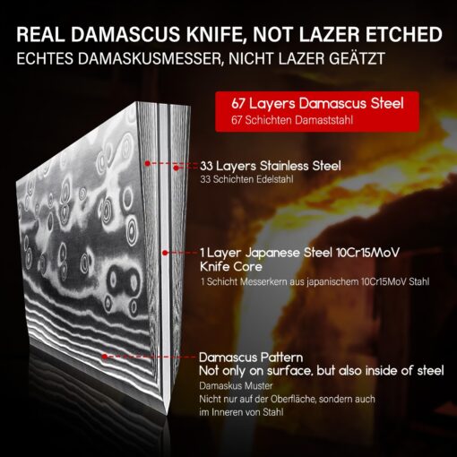 SHAN ZU Damascus Knife Set, Japanese Super Steel 3 PCS Damascus High Carbon Professional Ultra-Sharp Kitchen Chef Knife Set with G10 Handle Gift Box - Image 6