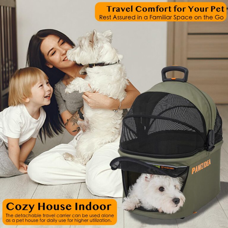 PAWZIDEA Cat Stroller 4 in 1, Pet Stroller for Small/Medium Dogs with Detachable Carrier Easy Lock NO-Zip Canopy, Seatbelt Dog Car Seat, Cozy House, Foldable Dog Jogger Strollers, Large Storage Basket - Image 6