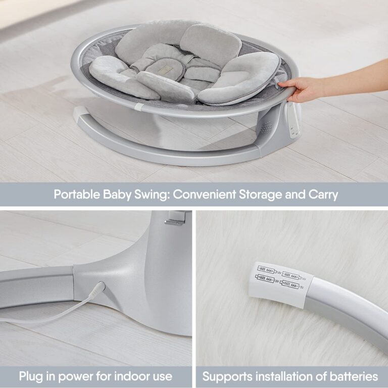 BabyBond Baby Swings for Infants, Bluetooth Infant Swing with 10 Preset Songs, 5 Point Harness Belt, 5 Speeds and Remote Control - Portable Baby Swing for Indoor and Outdoor, Aluminum - Image 3