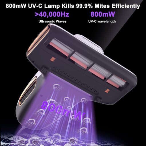 JIGOO Mattress Vacuum Cleaner with UV-C Light, 15Kpa Suction 700W Powerful Double-Cup Handheld Vacuums, Bed Cleaner with Smart Dust Sensor, Ultrasonic, Heating Tech, HEPA Filter, T600, White - Image 6