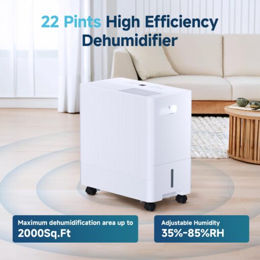 22 Pints Dehumidifier for Basement with Drain Hose,2000 Sq.Ft Dehumidifiers for Home,With 24-Hour Timer Function,Automatic Defrost,Multiple Dehumidification Modes,Suitable for Large Rooms - Image 7