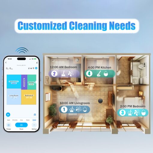 Robot Vacuum and Mop Combo, Self-Emptying, 60-Day Capacity, Schedule, 180mins Runtime, Home Mapping, Wi-Fi/App/Alexa/Remote, Robotic Vacuum Cleaner for Pet, Hard Floors, Carpet - Image 6
