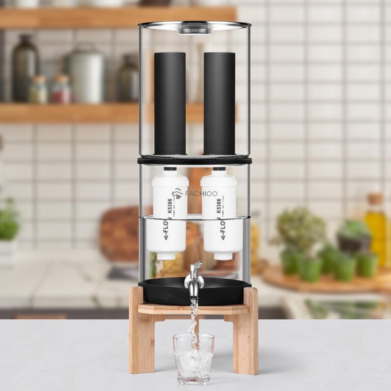 FACHIOO Glass Gravity-Fed Water Filter System, Countertop System with 2 Black NSF/ANSI 42 Certification Elements, 2 Fluoride, Metal Spigot and Stand, Reduces Fluoride and Chlorine, 2.25G - Image 6