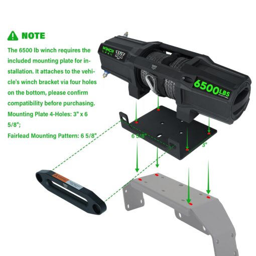 TYT 6500 lb UTV Winch Kit,12 Volt DC Electric Trailer Winch with Wireless Remote and Wired Switch,1/4" x 50FT Synthetic Rope Winch with Rubber Stopper and Mounting Plate - Image 9
