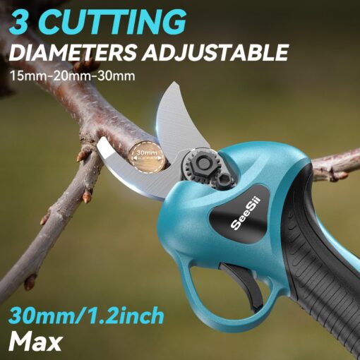 Seesii 2-in-1 Cordless Electric Pruning Shears with Pole, 15Ft Reach, 1.2" Cutting Diameter, 21V 2x 4000mAh Batteries, Battery Powered Tree Pruner with Brushless Motor for Efficient Branch Trimming - Image 2
