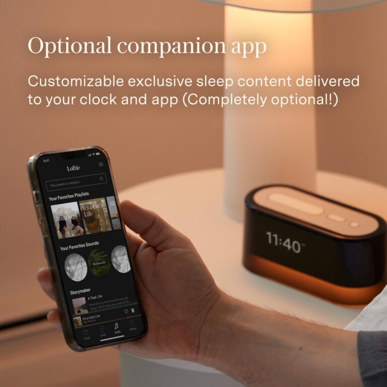 Loftie Smart Alarm Clocks for Bedrooms - Sound Machine Alarm Clock with Light, Bluetooth Speaker, White Noise, Nature Sound, Nightlight, Blackout Mode - Battery-Powered Smart Clock (Black Top) - Image 6