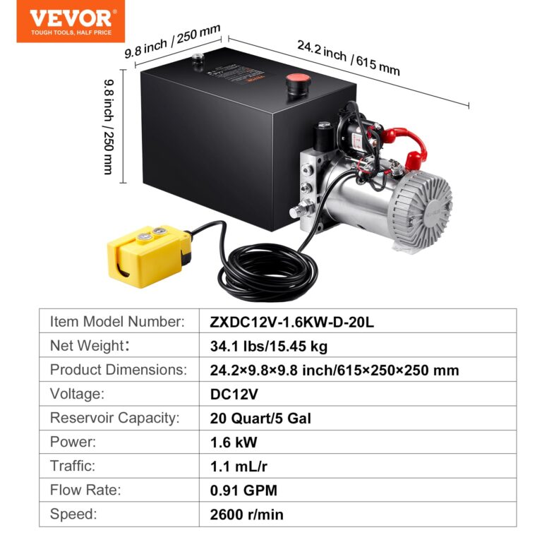 VEVOR DC 12 V Hydraulic Pump, Capacity Approx. 19 L Hydraulic Control Unit with Single Action, Oil Flow Approx. 3.44 L/min Maximum Pressure of 22 MPa, Pump for Hoist Car Truck Garage Trailer - Image 4