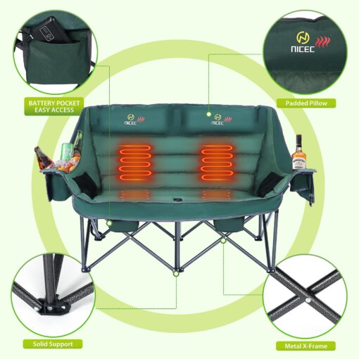 Nice C Heated Camping Chair, Camping Couch, Heated Chair, Heated Double Camping Chair, Loveseat Camping Chair, Heated Camping Chair for Adults, Oversized Heated Loveseat, Extra Padded w/Cooler Bag - Image 3