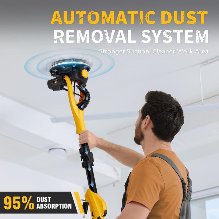 Drywall Sander, 1050W Electric Drywall Sander with Vacuum Dust Collection, 2100RPM Wall Sander with 7 Variable Speed, Foldable & Extendable Handle, Double-Deck LED Light, Dust Bag and Hose - Image 8