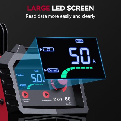 ARCCAPTAIN Plasma Cutter, [Large LED Display] 50Amps Cutter Machine with 110/220V Dual Voltage DC Inverter IGBT 1/2 Inch Clean Cut Post Flow and 2T/4T, for Beginners DIY - Image 5