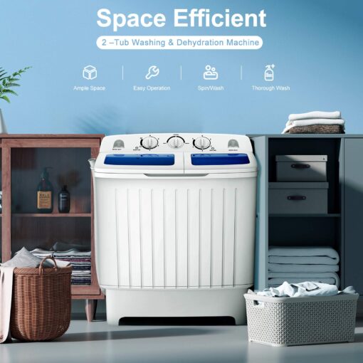 Giantex GT24267-PE 20lbs Spinner Combo, 12lbs 8lbs Spinning, Compact Twin Tub Mini Washer for Apartment RV Dorms, Blue & White Portable Washing Machine - Image 5
