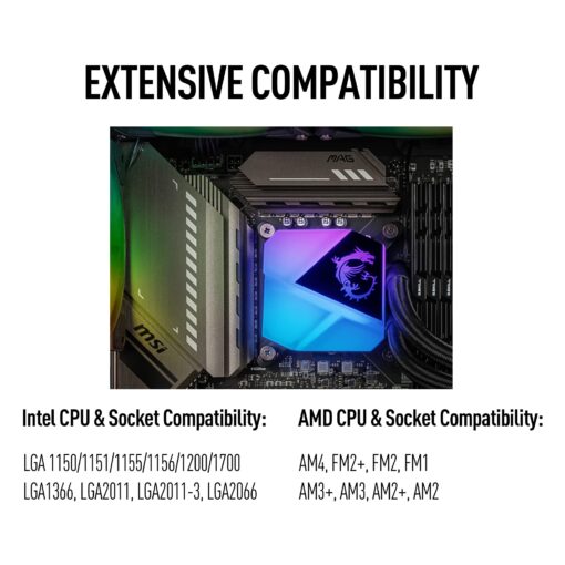 MSI MAG CoreLiquid C240 - AIO ARGB CPU Liquid Cooler - 240mm Radiator - LGA 1700 Ready - Dual 120mm ARGB PWM Fans for Desktop - Image 3