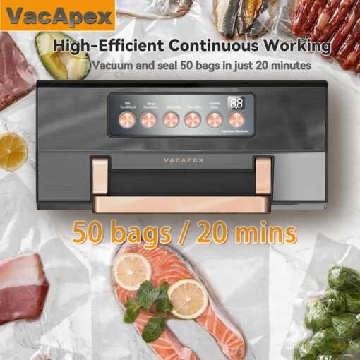 2025 Black Stainless Steel Food Vacuum Sealer, VACAPEX Deluxe Vacuum Sealer Machine with 11" Double Heat Seal and Automatic One-Touch System, Bags Storage & Cutter, Easy-Lock Handle with 2 Bag Rolls - Image 4